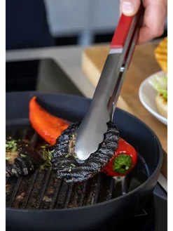 3tlg. Indoor-Grillset in Silber/ Rot