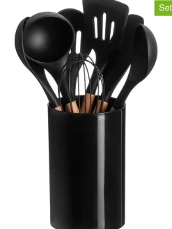 7tlg. Küchenhelfer-Set in Schwarz/ Hellbraun