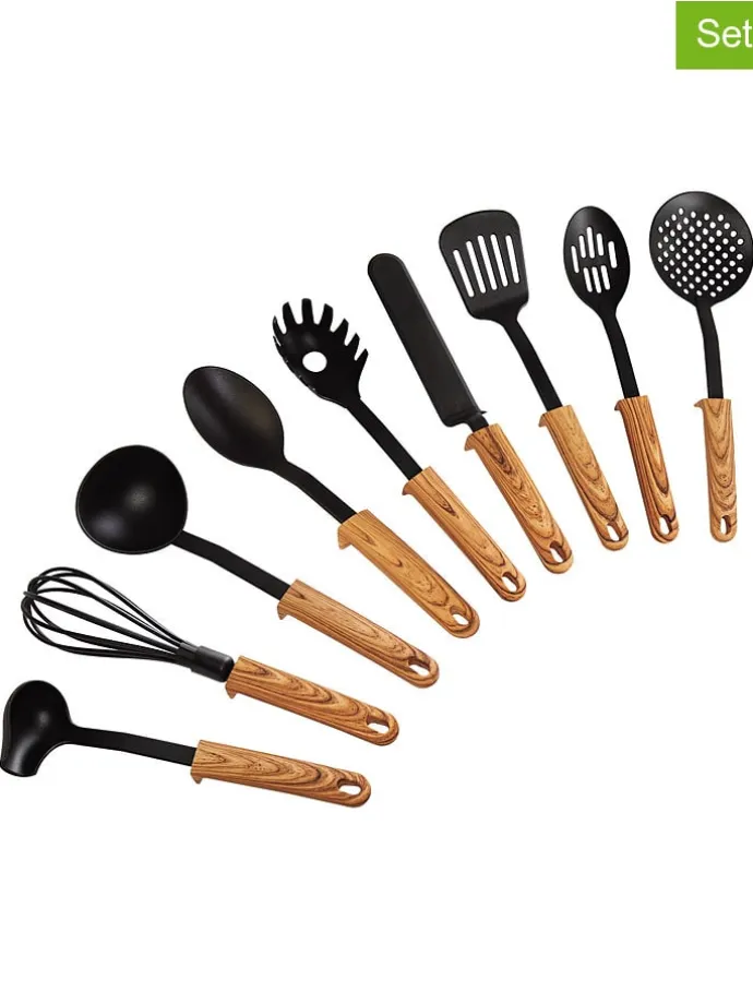 9tlg. Küchenhelfer-Set in Schwarz/ Hellbraun