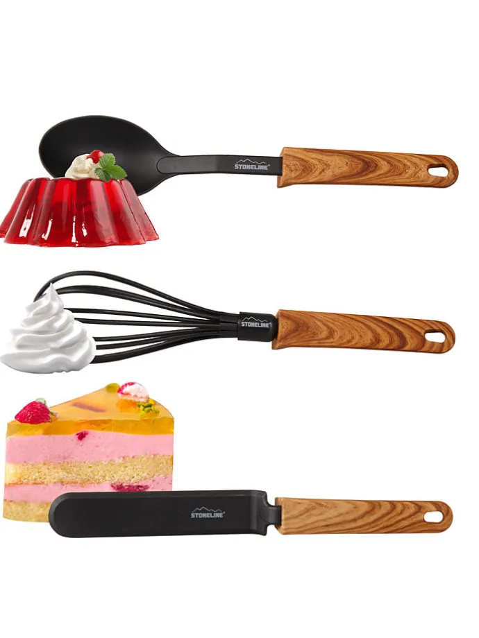 9tlg. Küchenhelfer-Set in Schwarz/ Hellbraun