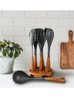 8tlg. Küchenhelfer-Set in Schwarz/ Hellbraun
