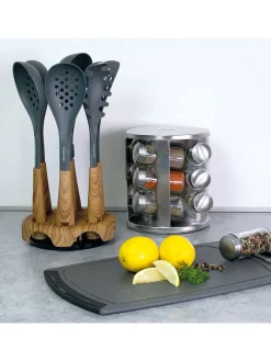 8tlg. Küchenhelfer-Set in Schwarz/ Hellbraun