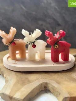 4tlg. Kerzen-Set in Beige/ Creme/ Rot