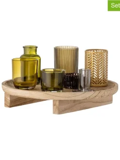 8tlg. Kerzenständer-Set ''Sanga'' in Beige/ Grün - (H)15 x Ø 32 cm