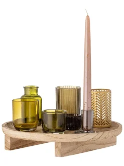 8tlg. Kerzenständer-Set ''Sanga'' in Beige/ Grün - (H)15 x Ø 32 cm