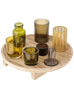 8tlg. Kerzenständer-Set ''Sanga'' in Beige/ Grün - (H)15 x Ø 32 cm