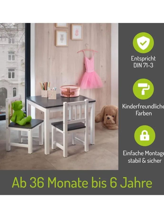 3-tlg. Kindersitzgruppe Amy in Grau / weiß