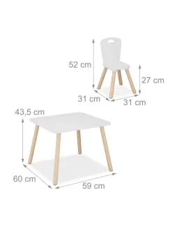 3-tlg. Kindersitzgruppe in Weiß/ Natur