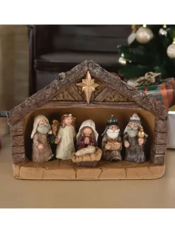 7tlg. Krippenfiguren-Set in Braun