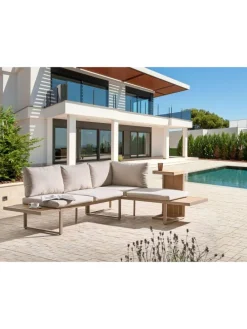 3-tlg Lounge Set PIENZA in Beige/Braun/Schwarz