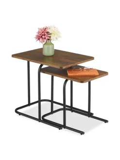 2-tlg. Satztisch-Set in Dunkelbraun/ Schwarz