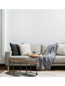 2-tlg. Satztisch-Set in Dunkelbraun/ Schwarz