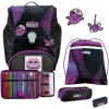 4tlg. Schulranzen-Set "Alpha Set Movie - Pink Pixel" in Schwarz/ Lila