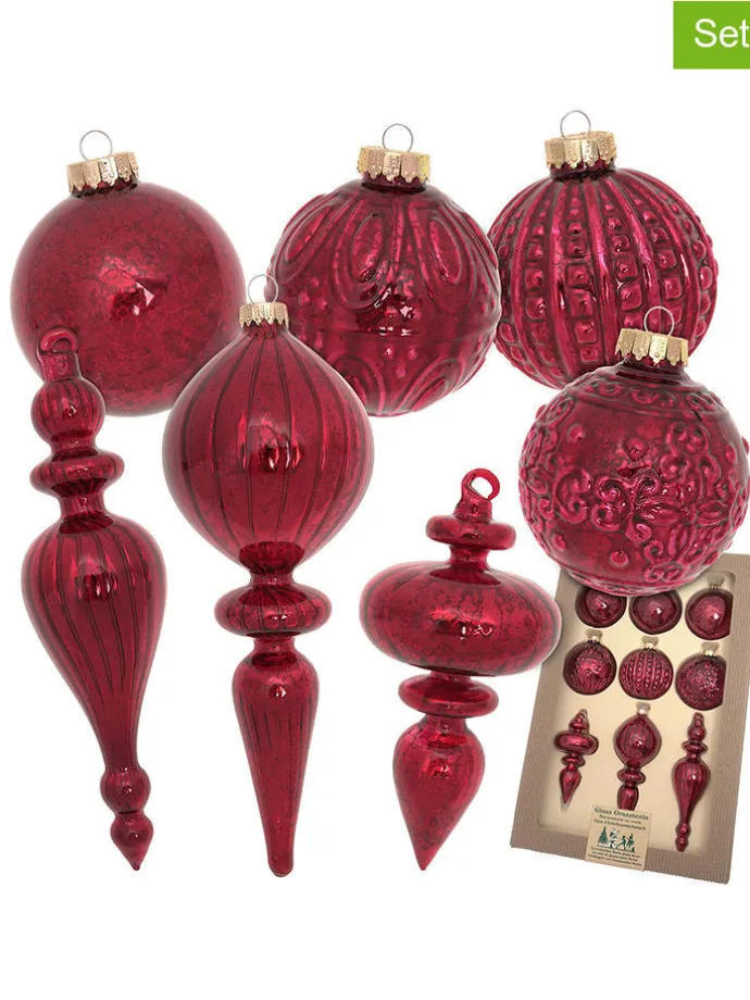 9tlg. Set: Christbaumschmuck in Rot