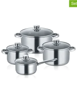 8tlg. Set: Edelstahl-Kochtöpfe in Silber