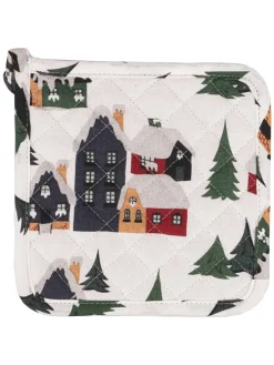 2tlg. Set: Geschirrtuch & Topflappen ''House'' in Grün/ Weiß