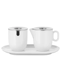 3tlg. Set: Milchkännchen & Zuckerdose in Weiß