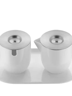 3tlg. Set: Milchkännchen & Zuckerdose in Weiß