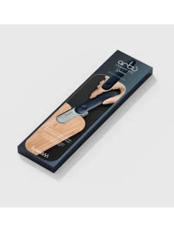 2tlg. Set: Schneidebrett und Messer in Natur/ Schwarz