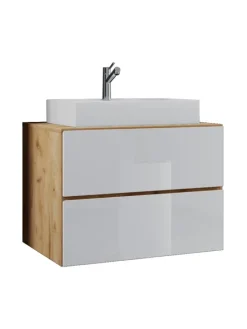 2-tlg. Waschplatz Waschtisch Lendas S Schublade in Weiß / Honig-Eiche