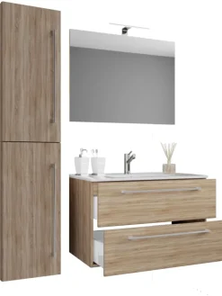 4-tlg. Waschplatz Waschtisch Badinos Schublade SP in Sonoma-Eiche