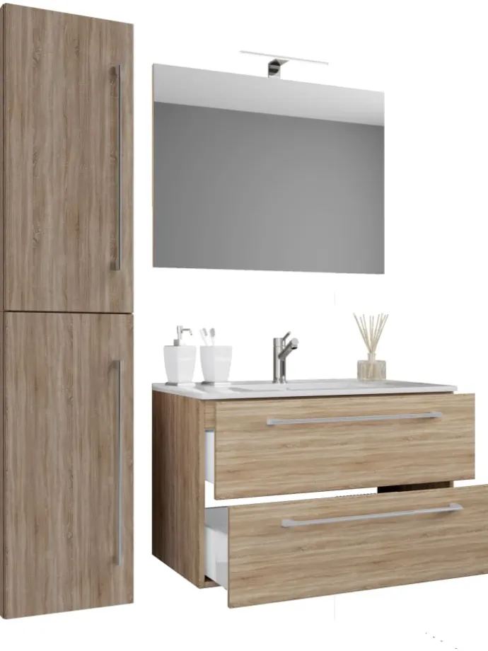 4-tlg. Waschplatz Waschtisch Badinos Schublade SP in Sonoma-Eiche