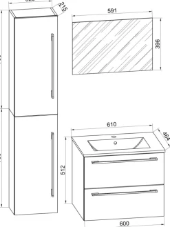 4-tlg. Waschplatz Waschtisch Badinos Schublade SP in Schwarz