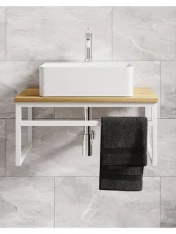 2-tlg. Waschplatz Waschtisch Waschbecken Bitila 60 in Weiß / Honig-Eiche