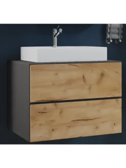 2-tlg. Waschplatz Waschtisch Lendas S Schublade in Anthrazit / Honig-Eiche