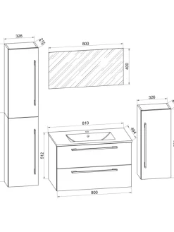 5-tlg. Waschplatz Waschtisch Badinos Schublade SP in Honig-Eiche