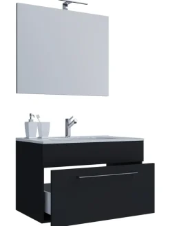 3-tlg. Waschplatz Waschtisch Badinos Schublade SP in Schwarz