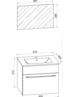 3-tlg. Waschplatz Waschtisch Badinos Schublade SP in Schwarz