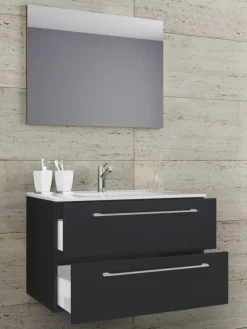 3-tlg. Waschplatz Waschtisch Badinos Schublade SP in Schwarz