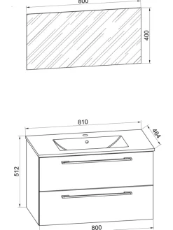 3-tlg. Waschplatz Waschtisch Badinos Schublade SP in Schwarz