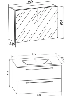 3-tlg. Waschplatz Waschtisch Badinos Schublade SC in Schwarz