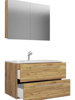 3-tlg. Waschplatz Waschtisch Badinos Schublade SC in Honig-Eiche