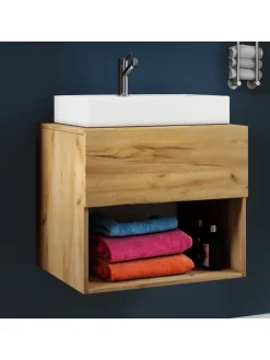 2-tlg. Waschtisch Waschplatz Badmöbel Lendas II in Honig-Eiche