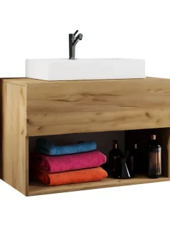 2-tlg. Waschtisch Waschplatz Badmöbel Lendas II in Honig-Eiche