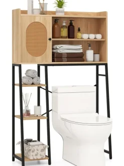 Toilettenschrank mit PE-Rattan Tür in Hellbraun