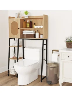 Toilettenschrank mit PE-Rattan Tür in Hellbraun