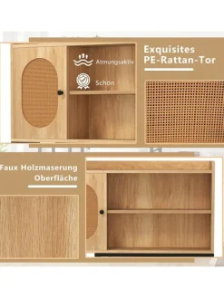 Toilettenschrank mit PE-Rattan Tür in Hellbraun