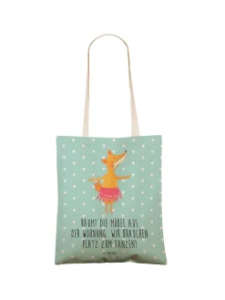 Tote Bag Fuchs Ballerina mit Spruch in Türkis Pastell