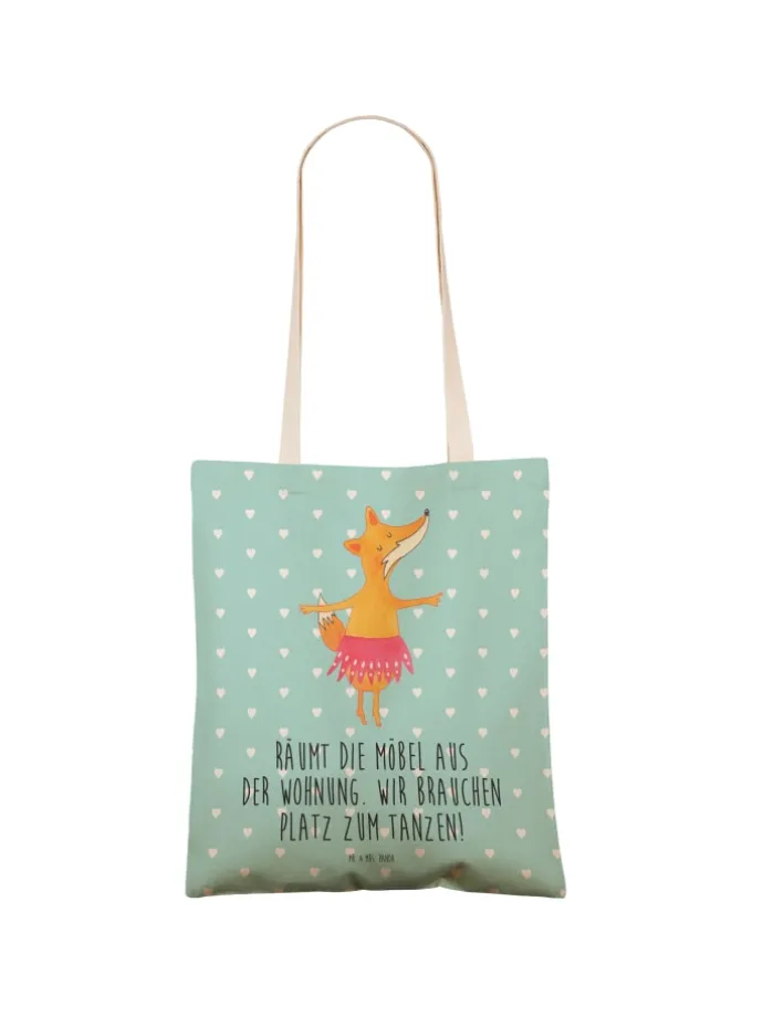 Tote Bag Fuchs Ballerina mit Spruch in Türkis Pastell