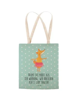 Tote Bag Fuchs Ballerina mit Spruch in Türkis Pastell