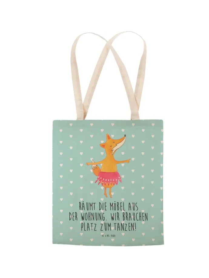 Tote Bag Fuchs Ballerina mit Spruch in Türkis Pastell