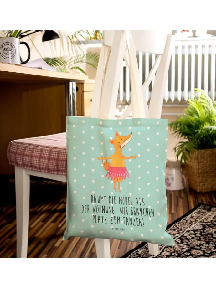 Tote Bag Fuchs Ballerina mit Spruch in Türkis Pastell