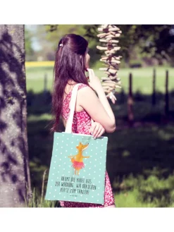 Tote Bag Fuchs Ballerina mit Spruch in Türkis Pastell