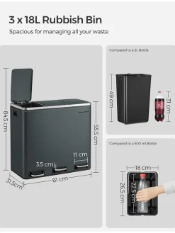 Treteimer in Dunkelgrau - 3x 18 l