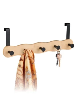 Türgarderobe "5 Haken" in Natur/Schwarz - (B)40,5 x (H)14 x (T)7,5 cm