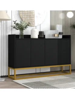 4-türiger griffloser Buffetschrank in Schwarz